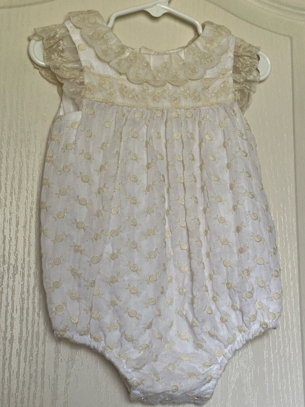 Jose Varon Embroidered Lace Bubble Romper 12M
